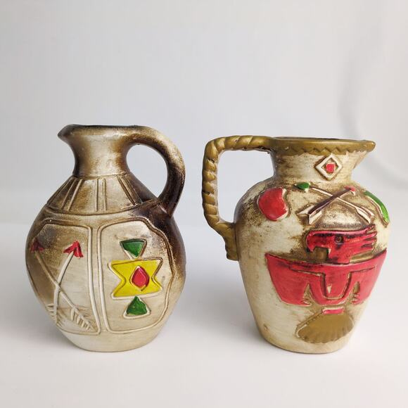 Vtg 5pc Set Native American Indian Southwestern Ceramic Pottery Vase & Pitchers - Picture 3 of 8